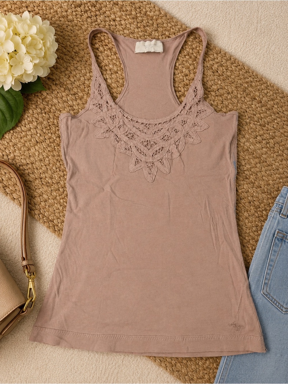 Abercrombie & Fitch Pink Lace Trim Racerback Tank Top Size Small
